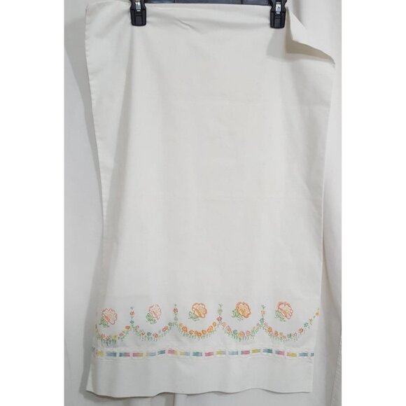 Other - Vintage Hand Painted Pillowcase White Orange Flowers Ribbon Trim